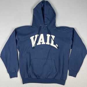 Y2K Vail Colorado Hoodie Fits Medium 2000s Distressed Navy Blue Hanes Pullover‎
